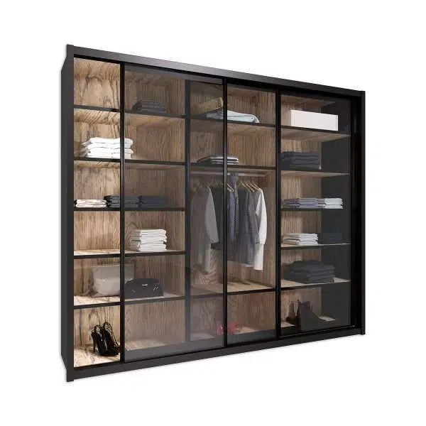 Rom Model Sliding Wardrobe With 3 Dark Transparent Glass Doors